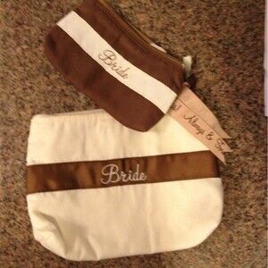 Bride Women's Cosmetic Bag Ivory & Brown Set of 2 New